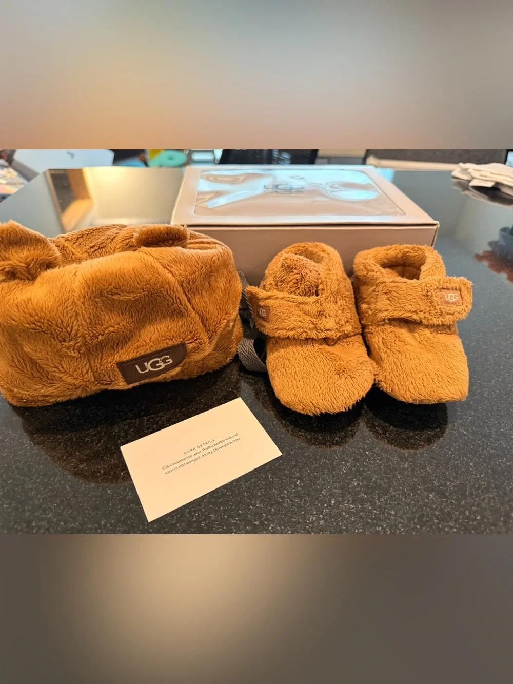 UGG Kids Chestnut Fuzzy Booties and Hat Set